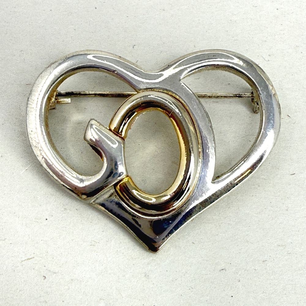 St John God Heart Brooch Mixed Metals Open Silver Tone Religious Christian